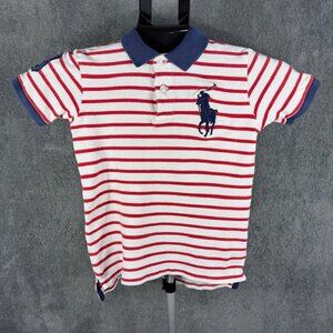 Polo Ralph Lauren Rugby Short Sleeve Shirt Boys Size 7 Red Striped 3 Large Pony